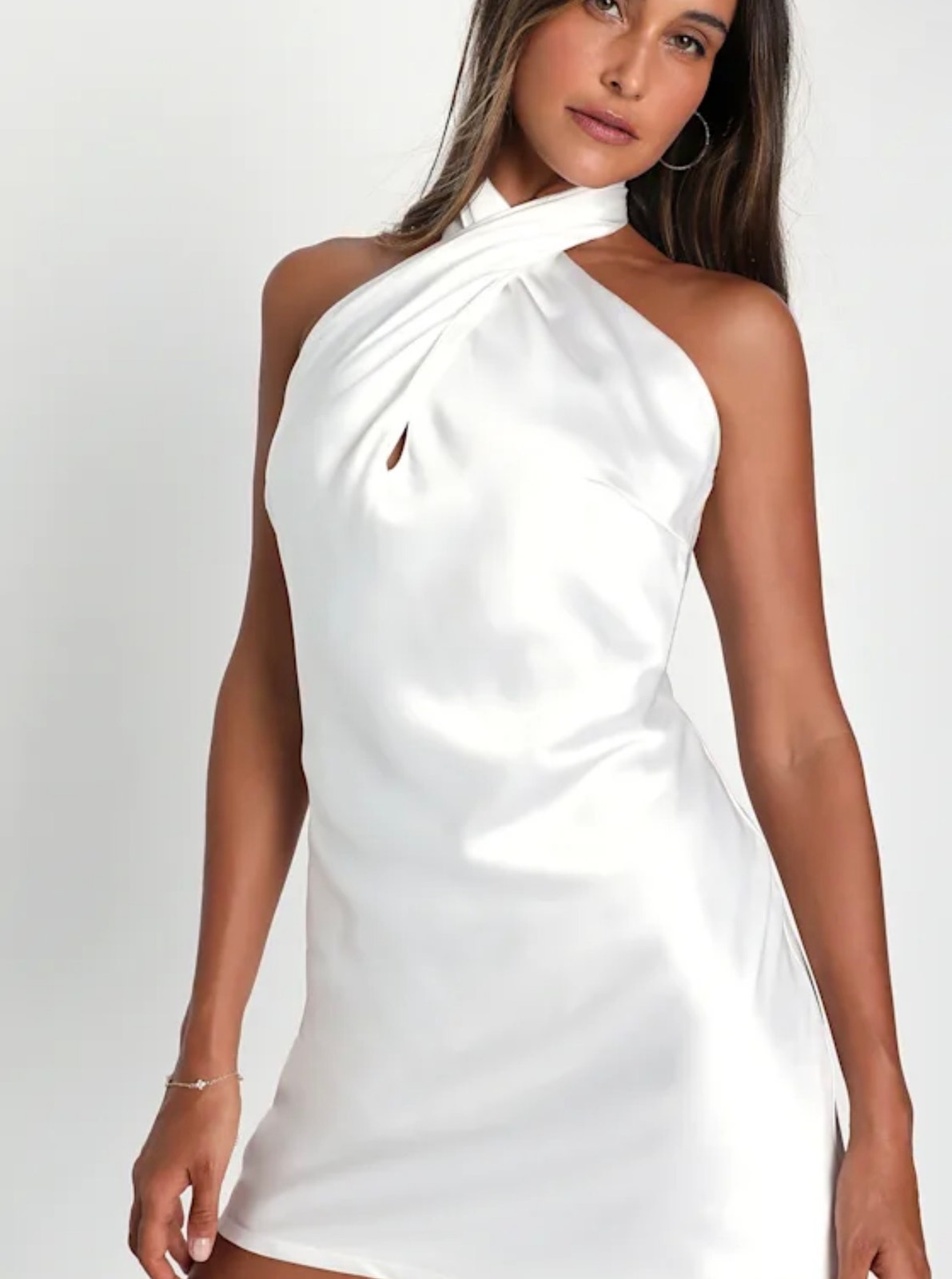 Lulus Beyond Classy White Satin Halter Mini Dress Sz S